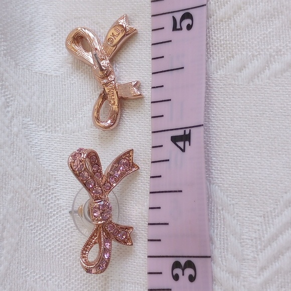 KJL Bow Pink Rhinestone Rose Gold Post Earrings - Picture 4 of 5
